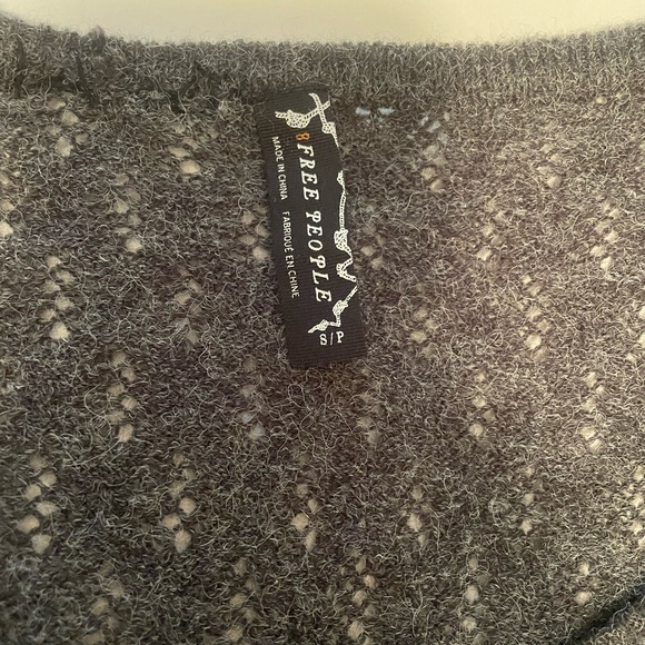 Free People Gray Open Knit Ruched V Neck Sweater Dress Size S - Picture 4 of 4